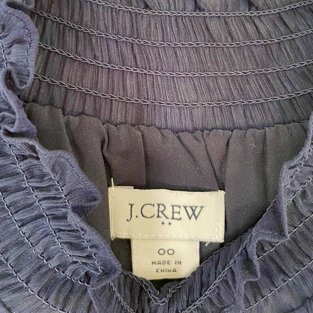 J.Crew Navy Ruffle-Sleeve Shell Size 00 - Picture 3 of 3